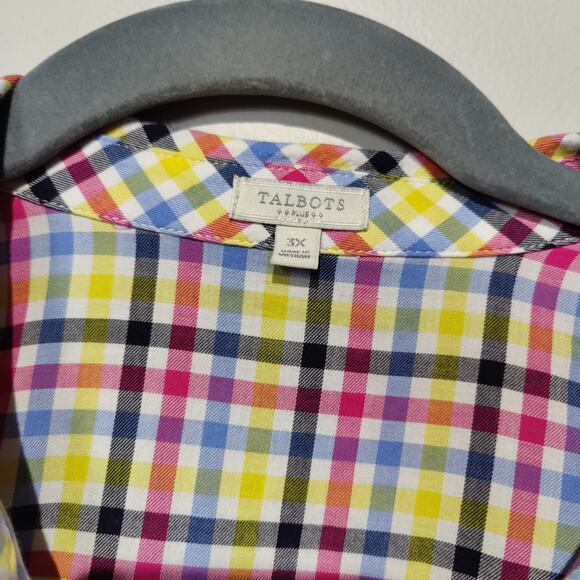 Talbots Women's Sz 3X Rainbow Plaid Button Up Shirt Cotton Colorful - Picture 3 of 6